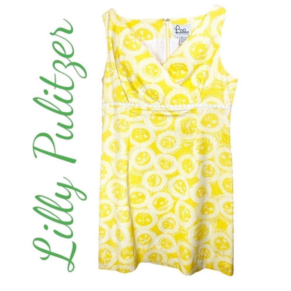 LILLY PULITZER Vintage 100% Cotton Macfarlane Cat Sun Print Sleeveless Sheath, 6